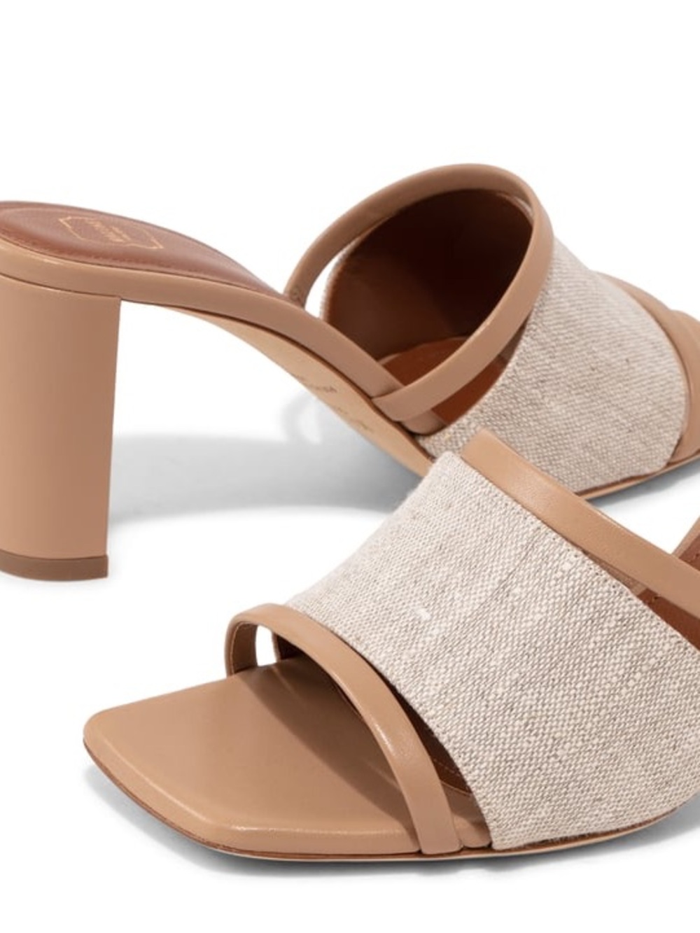 Malone Souliers Demi Linen & Tan Block Heel Mule Slide 42